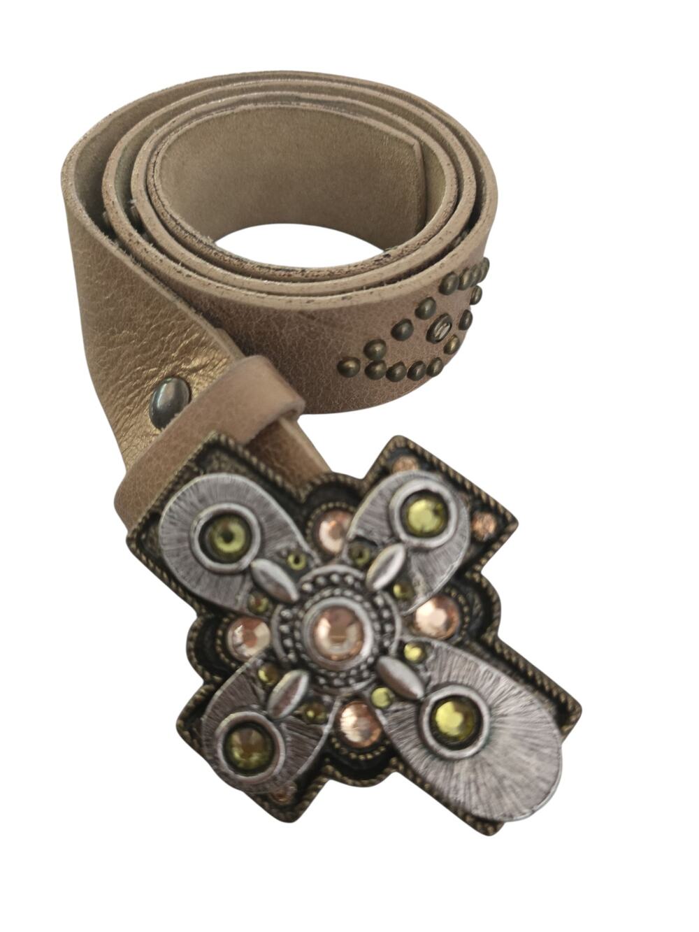 Vintage Leatherock studded belt with cross buckle.
